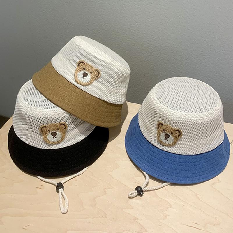 Baby Summer Fisherman Hat Cute Bear Toddler Children Mesh Breathable Sun Hat Outdoor Beach Boys Girls Panama Fisherman Hat