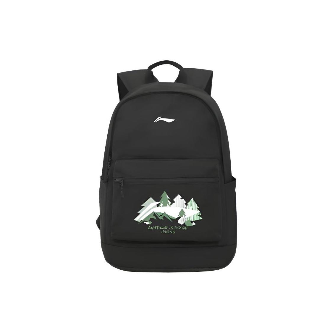 Li-Ning Minimalist Fashion Lightweight Polyester Backpack Unisex Backpack Black ABSV485-11 Standard Black