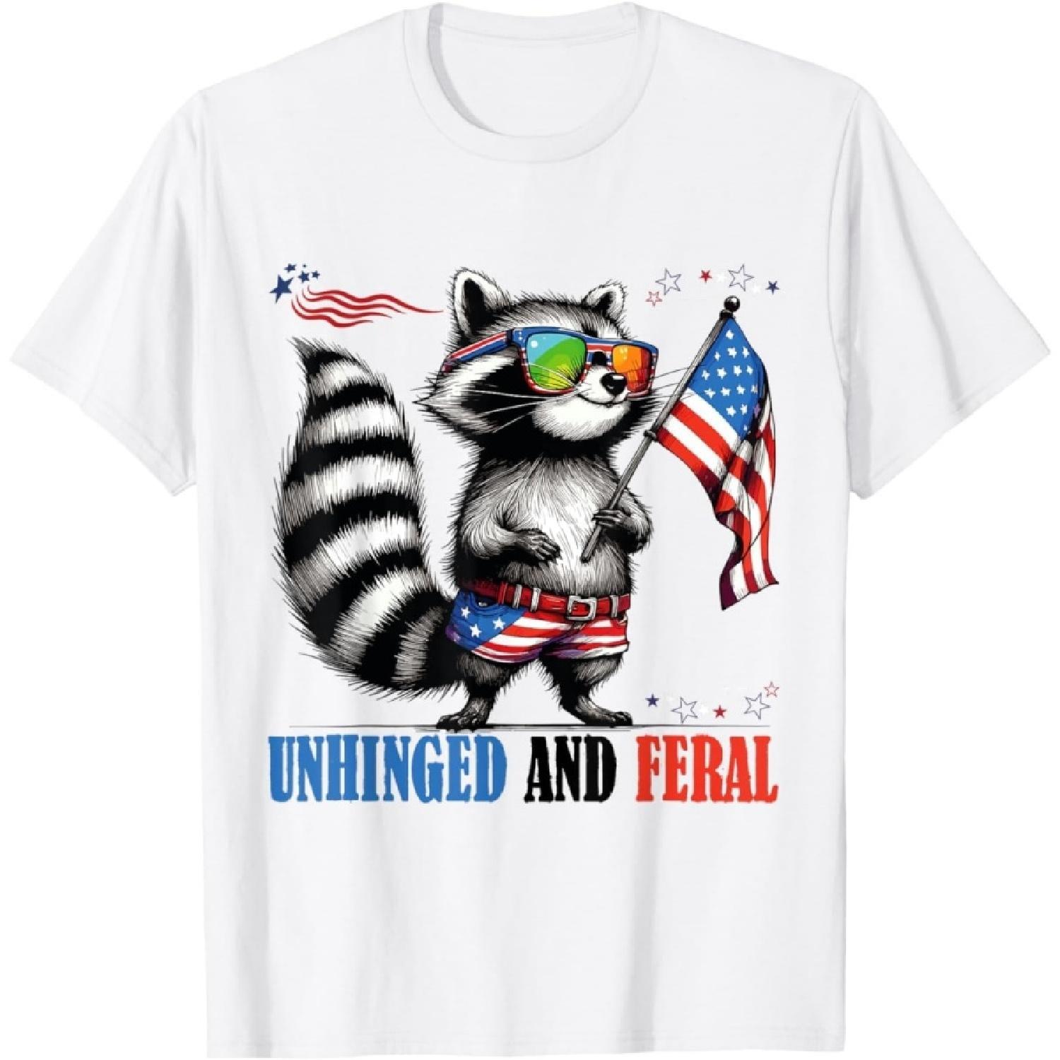 SRKLZC Funny Raccoon Unhinged and Feral Cute Feral Girl Racoon Love T-Shirt XXXXXL белый