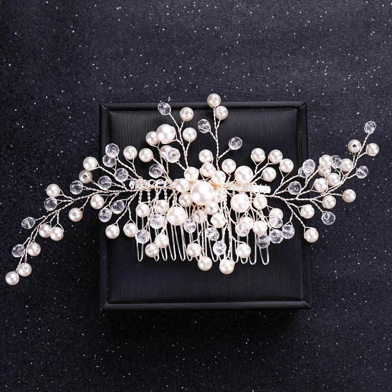 

Handmade Silver Crystal Flower Hair Comb Pearl Rhinestone Flower Hair Combs For Women Bride Hair Jewelry Wedding Hair Accessorie