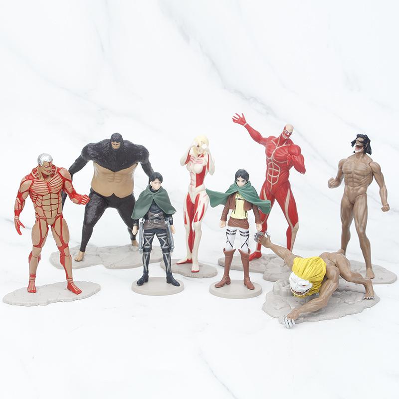 8pcs Attack on Titan Anime Figures Armored Colossal Titan PVC Action Figure Collection Model Desktop Decoration Toy Gifts