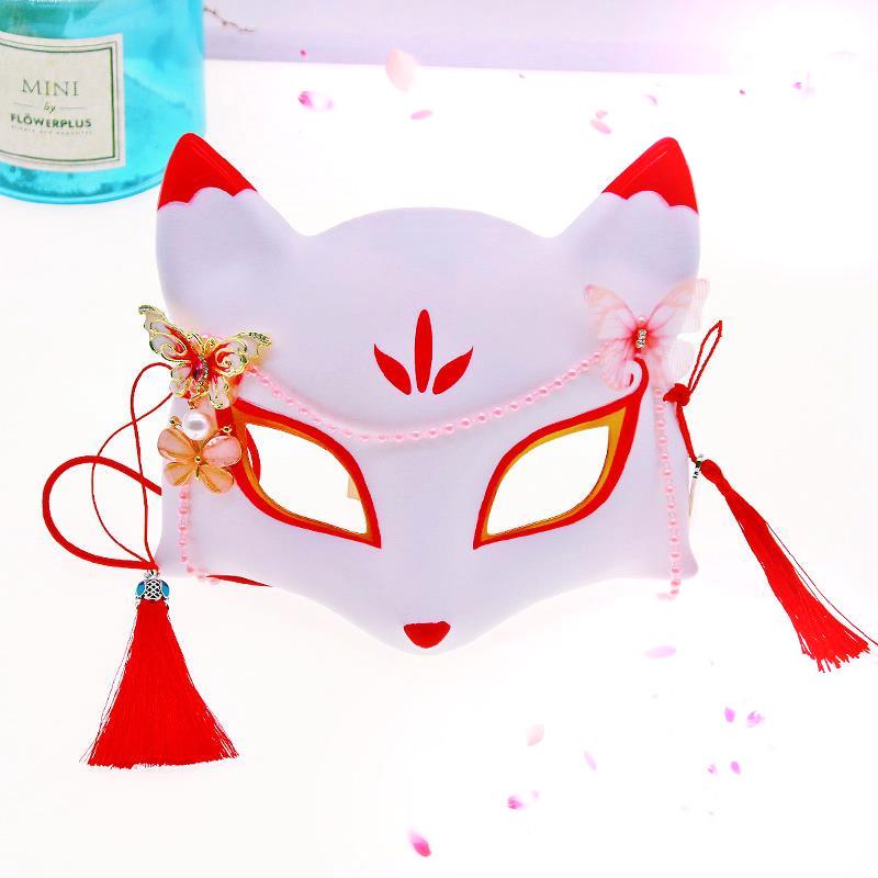 Japanese Style Half-Face Mask: Romantic Fairy Fox with Butterfly Design
