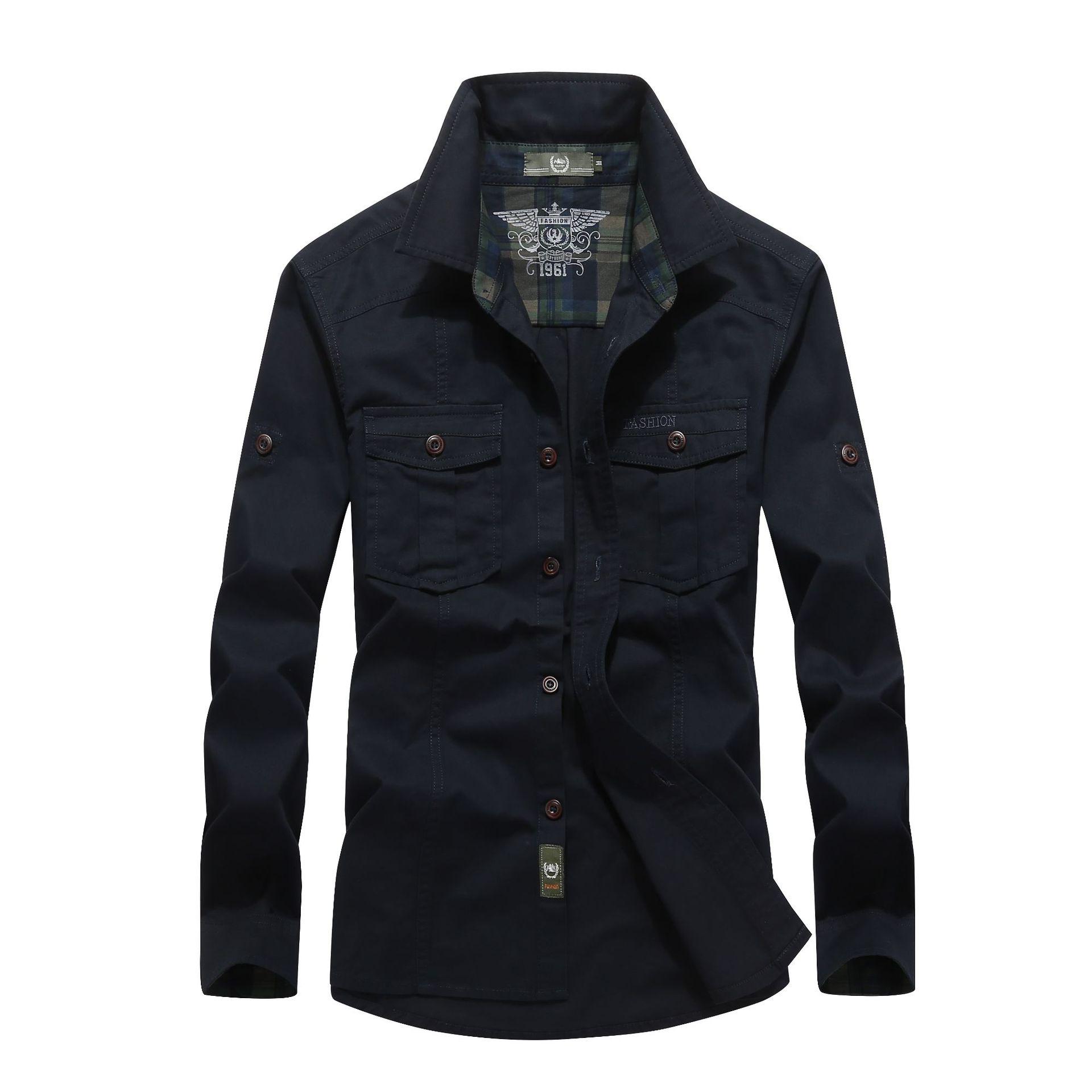 

Мужская рубашка с длинным рукавом, мужская новая мужская одежда, мужская повседневная рубашка большого размера в стиле милитари для мужчин M