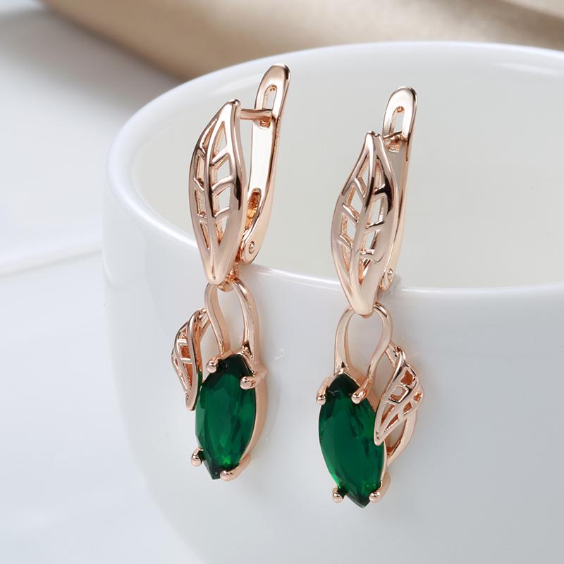 New Rose Gold Long Dangle Earrings For Women Rhombus Red Natural Zircon Wedding Party Fine Daily Jewelry