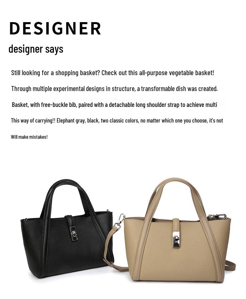 2025 Handheld Crossbody Cowhide Bucket Bag for Office Workers - Large Capacity