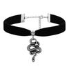 Vintage Snake Pendant Necklace with Black Velvety Band and Silver-Tone Pendant Accent, Statement Jewelry for Daily Outfits and Photo Looks