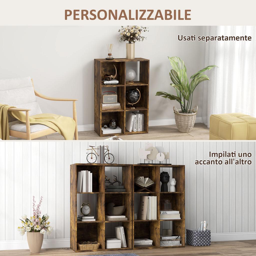 6-Cube Bookshelf - Rustic Brown