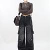 Street Gothic Jeans Retro Black Overalls Female Street Casual Loose Wide-Leg Pants Cowboy Couple Straight High-Waisted Jeans