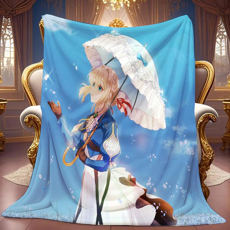 Violet Evergarden Anime Flannel Throw Blanket, Soft Blanket for Sofa Bed, Anime Girl Print Home Decoration