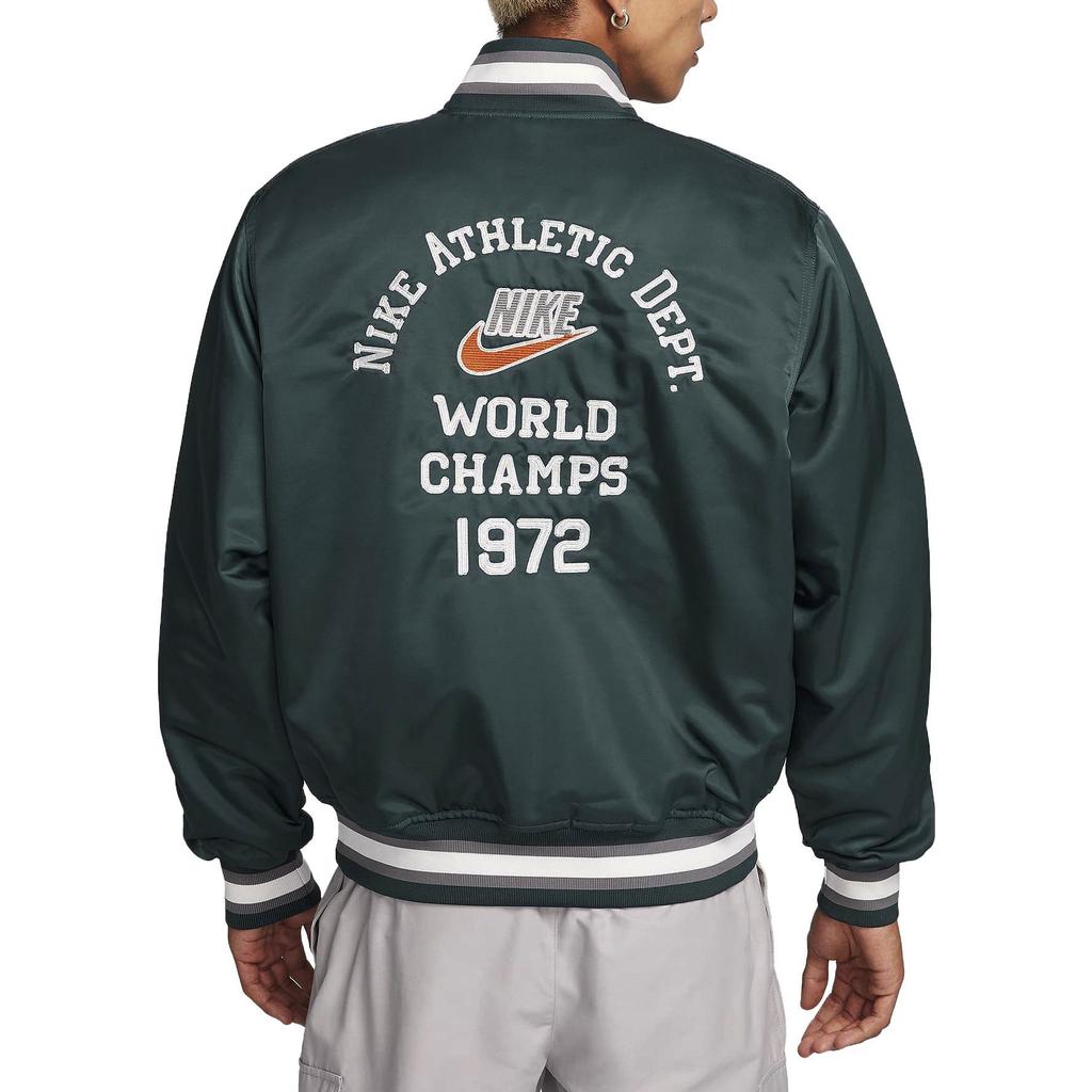 Nike Solid Color Letter Print Concealed Button Slim Fit Long Sleeve Jacket Men Jackets Green FQ7970-328