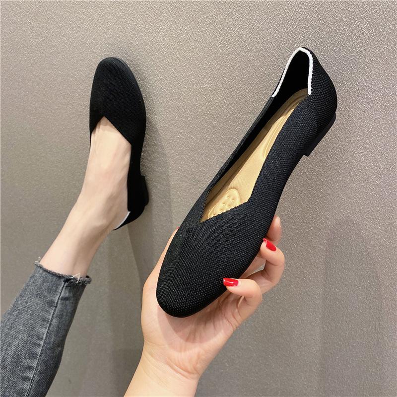 

Новые повседневные туфли Doudou на плоской подошве, женские туфли из летучего трикотажа, одинарные туфли, дышащие, износостойкие и нескользящие 40 чёрный