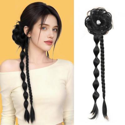 Ancient Style Side-Tied Bun with Twisted Braid Headband Ponytail Hairpiece  Daily Use