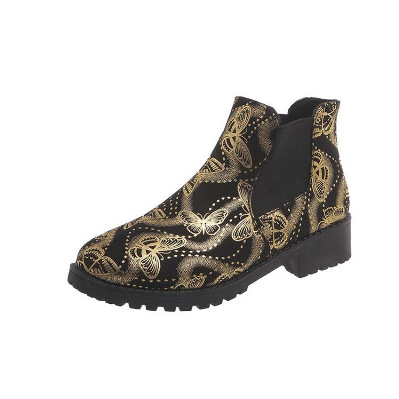 Large size printed Martin boots for women's autumn and winter new style one-pedal Chelsea boots for women