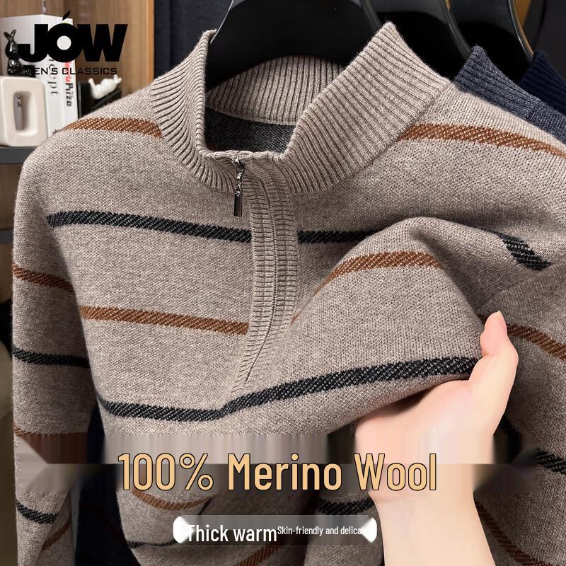 

JOW Men s Thickened Pure Wool Yarn-Dyed Stripe Pullover Sweater 3XL