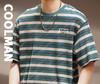Herren Plus Size Farbblock Gestreiftes Kurzarm-T-Shirt - 260g Schwergewicht, Sommerlich Lässig Trendiges Halbarm-Tee