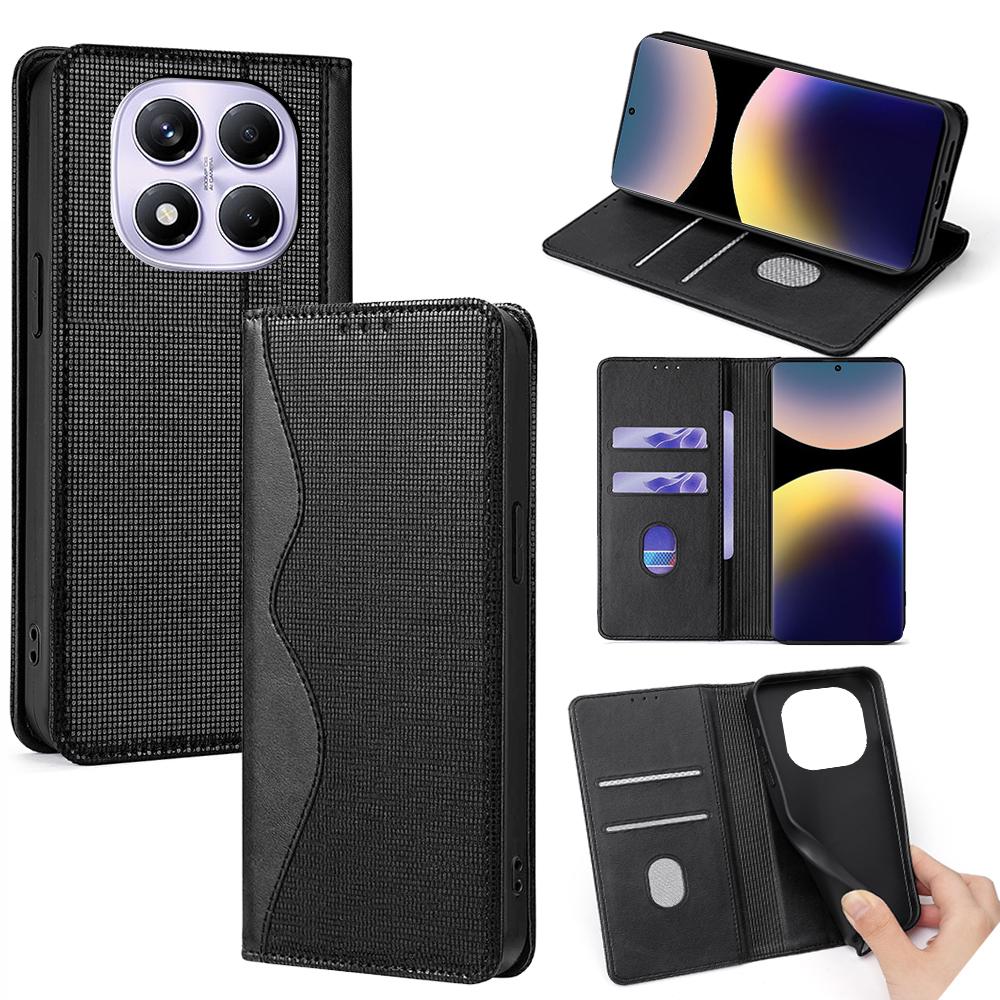 

For Xiaomi Redmi Note 14 Pro 4G Wallet Case Wave Shape RFID Blocking PU Leather Stand Phone Cover Black