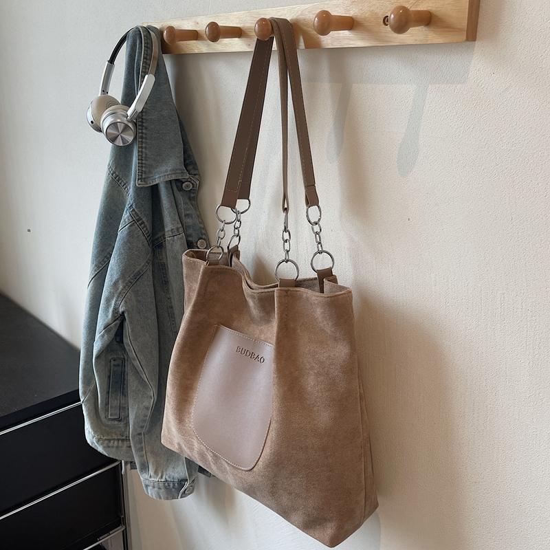 Vintage Suede Tote Bag Women's Large Capacity Commuter Shoulder Bag