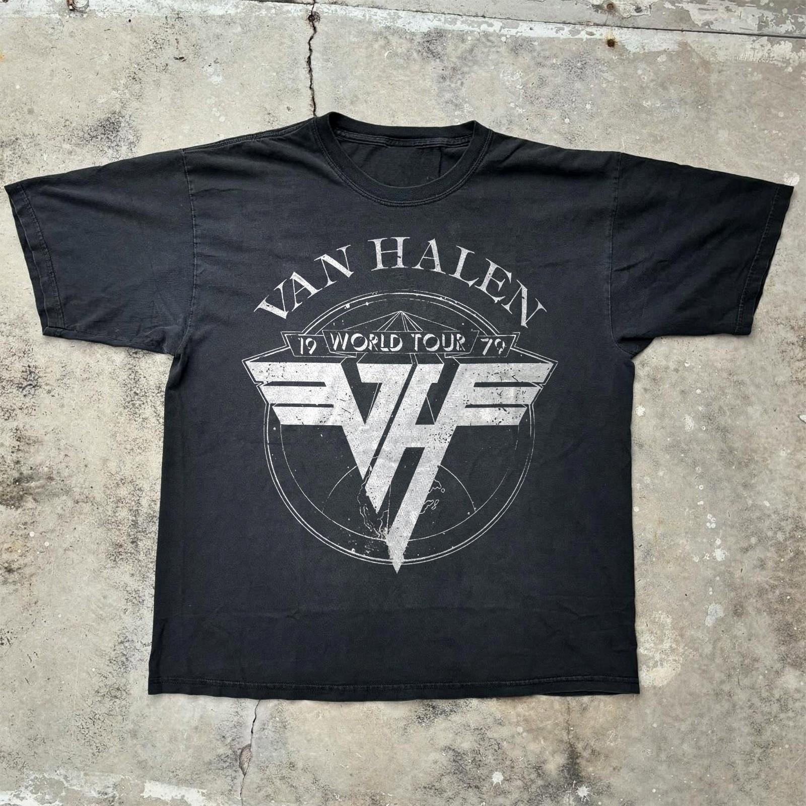 Van Halen Logo World Tour 79 Heavy Cotton Black T-shirt Size S-5XL S