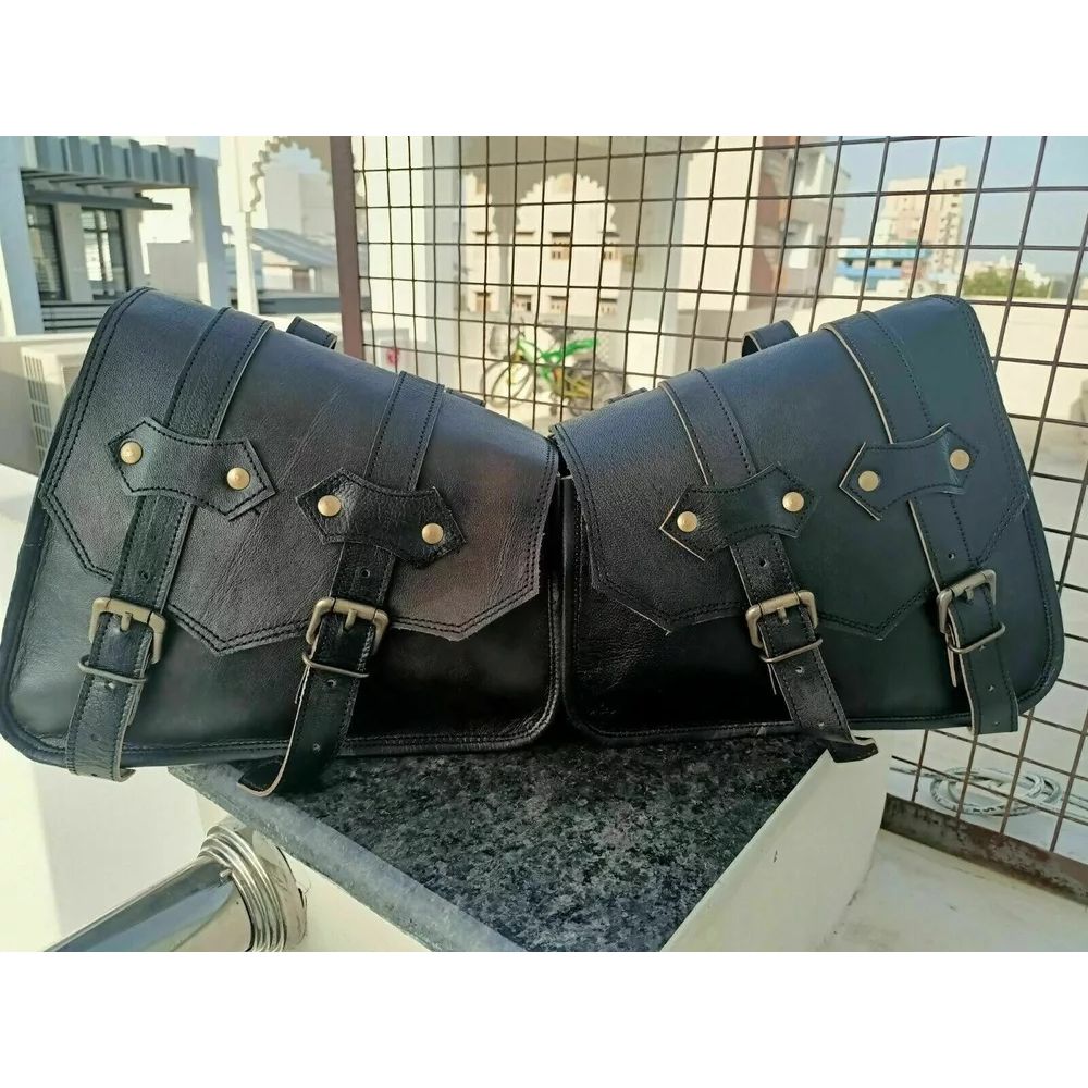 Motorrad Leder 2 Taschen Seite 1 Werkzeug Tasche Satteltaschen Sattel Packtaschen ( 3 Taschen)