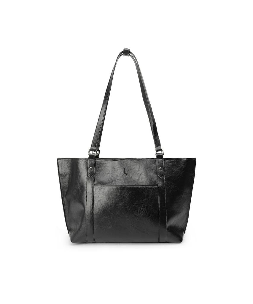 Leathery Bolted Shopper Bag [Black]