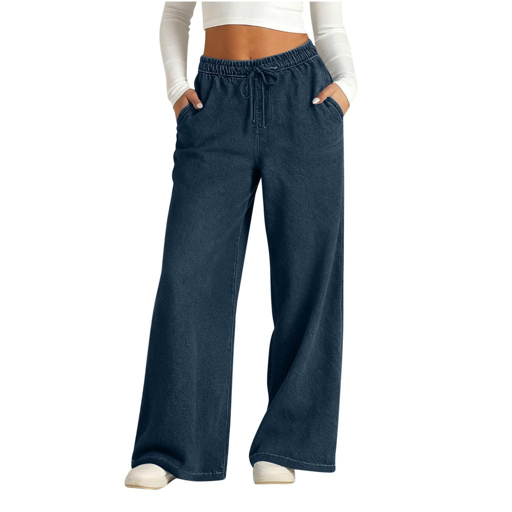 Women’s Wide Leg Drawstring Waist Pants Loose Fit Elastic Waistband Trousers Casual Lounge Sweatpants with Pockets