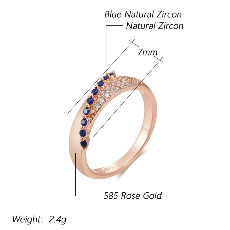 Shiny Blue Natural Zircon Rings For Women Unique  Rose Gold Color High Quality Daily Fine Jewelry