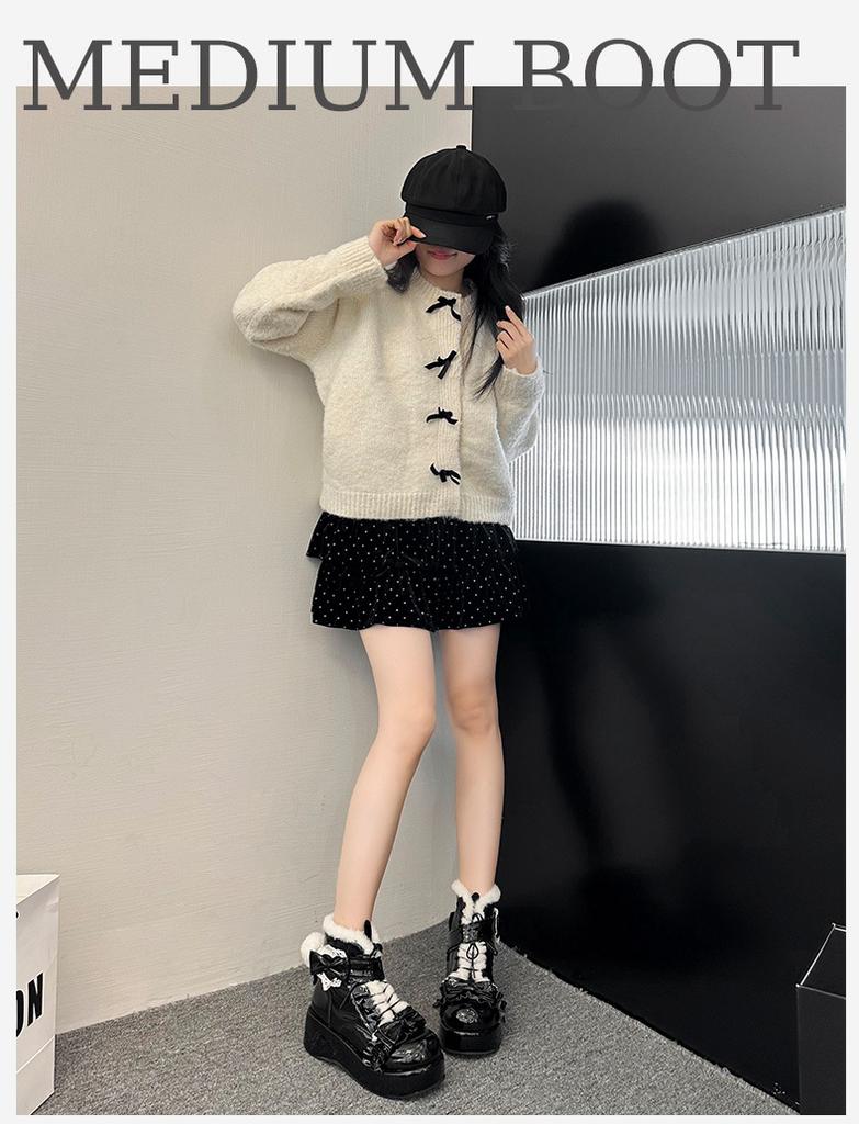 Sweet hairball bow snow boots 2025 new thick-soled plush warm cute winter cotton boots