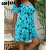 GMXIA Women's Polyester High Waist Floral Print Tunic Dress