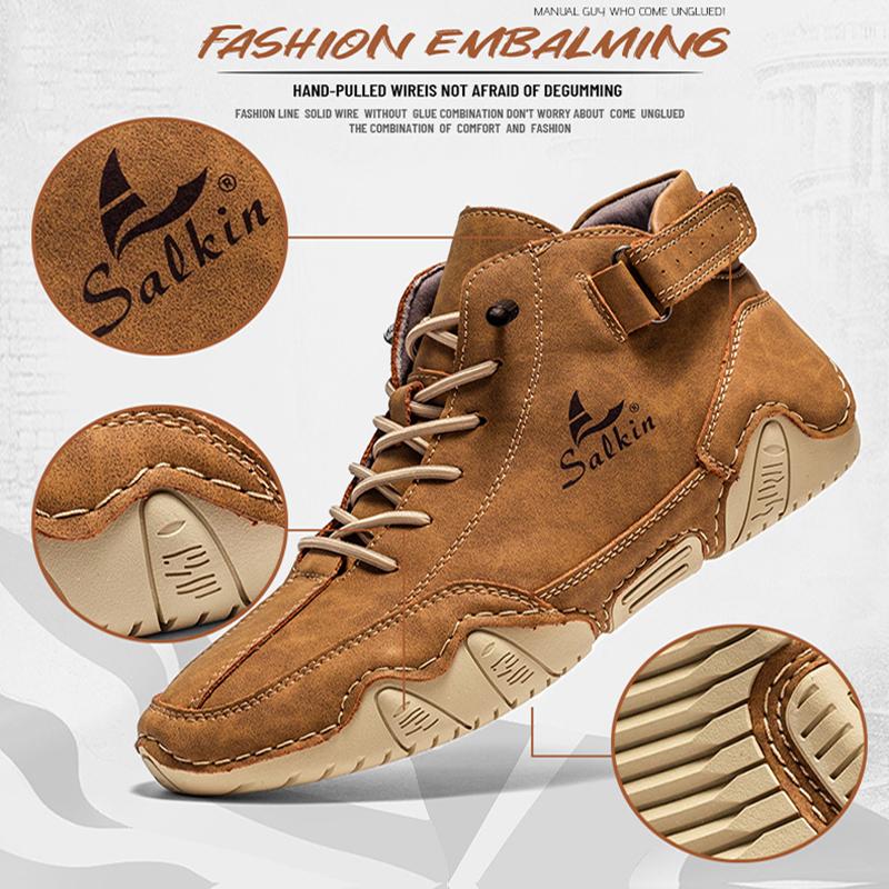 Stivali da uomo in pelle crosta fatti a mano di grandi dimensioni, scarpe da uomo comode, stivaletti alla caviglia per scarpe casual da uomo