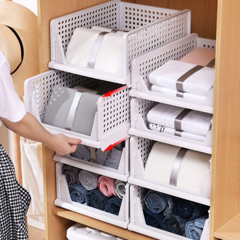 Stackable Drawer Organizer Plastic Storage Baskets Saving Space Clothes Sorting Rack  Kitchen