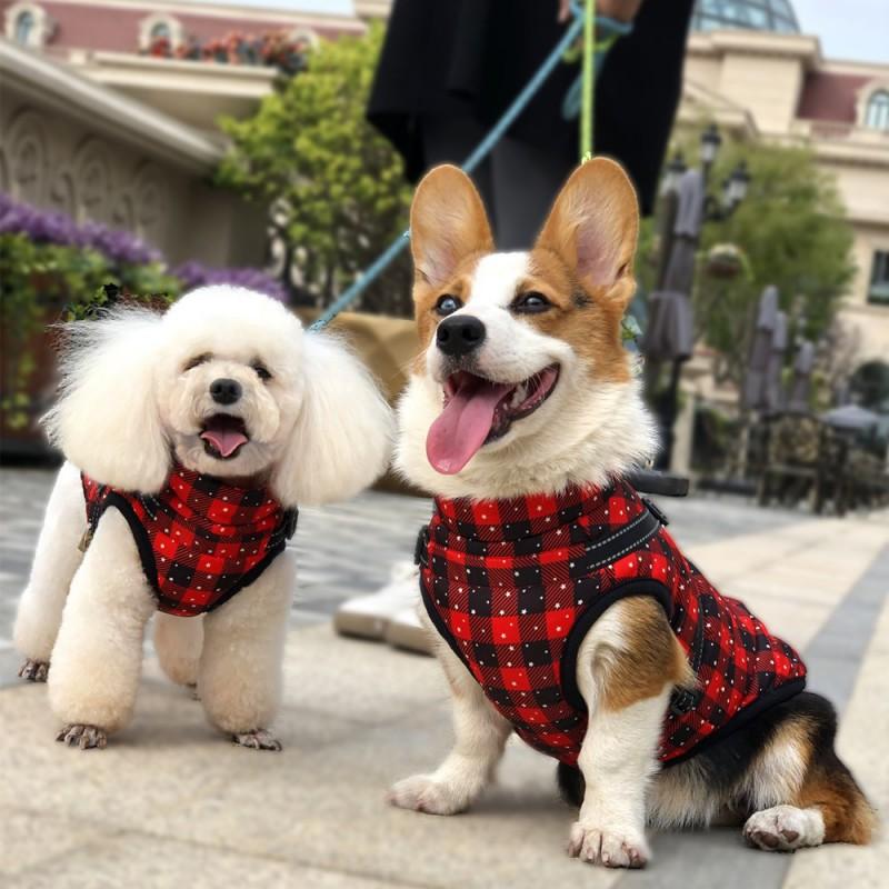 Winter Dog Coat Small To Medium Breeds - Thick Cotton Warm Pet Jacket With Snowflake Plaid
