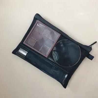 Black Women Transparent Mesh Cosmetic Storage Bag Clear Zipper Pencil Case Nylon Makeup Pouch Portable Travel Toiletries Handbag