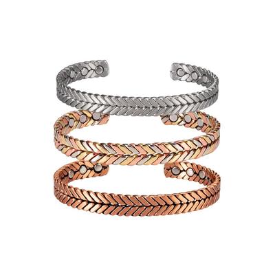 Women's Tricolor Magnetic Energy Bracelet: Wheat/Silver/Copper Adjustable Pure Copper Design