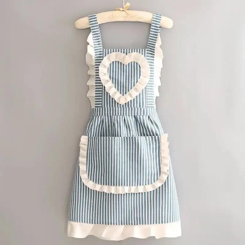 Korean Version Cotton and Linen Apron for Women Cute Kitchen Home Cooking Breathable Apron Fashionable Work Clothes Chef Apron