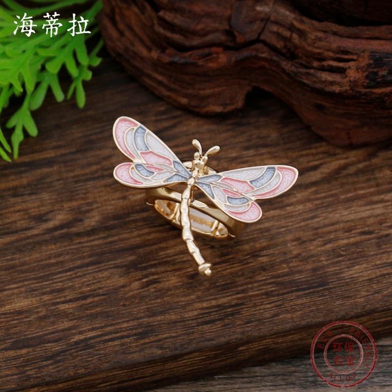 New Enamel Color Dragonfly Elastic Ring Women's Creative Design Color Dragonfly Adjustable Ring