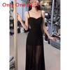Black Knit Dress For Women With Lace Mesh Detailing And Slim Fit For Spring Fashion