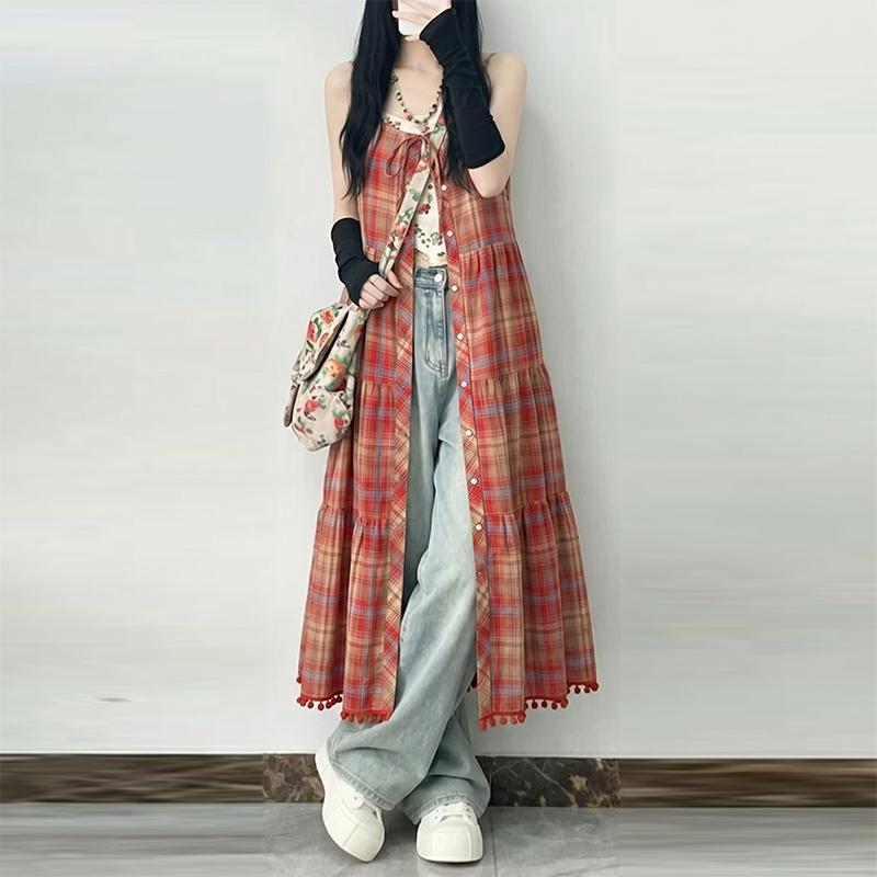ZANZEA Women Plaid Print Summer Casual V-Neck Sleeveless Straps Camisoles Dresses