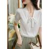 Ice Silk Short Sleeved T-shirt for Women in Summer V-neck Loose Short Sleeved Knitted T-shirt for Women