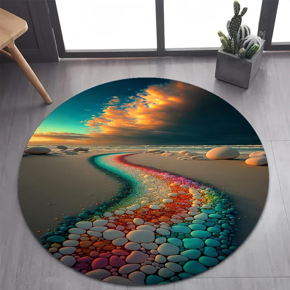 Colorful Pebble Rainbow Road Beach Stone 26 Style New Round Carpet Rug for Bedroom Living Room Decoration,pet Decor Floor Mat