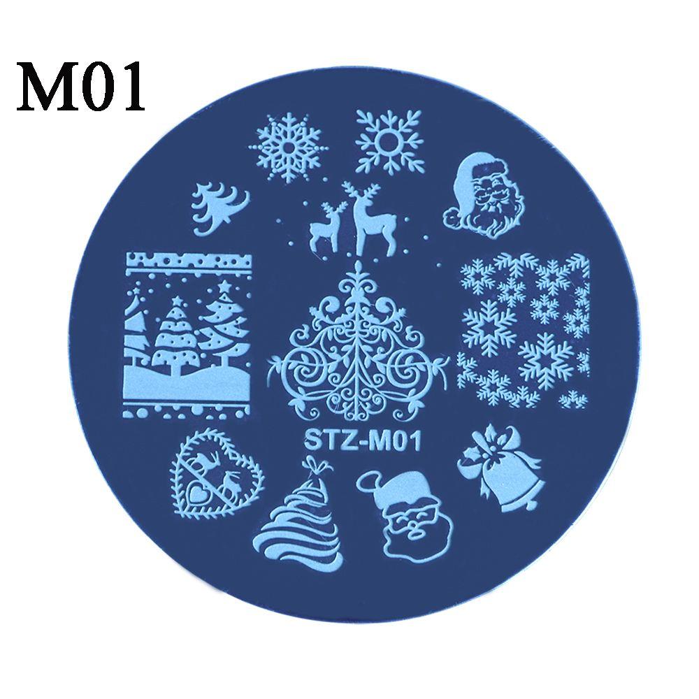 

Flake Flower Elk Stainless Steel Round Nail Art Template Stamp Stencil Christmas Stamping Plates M01