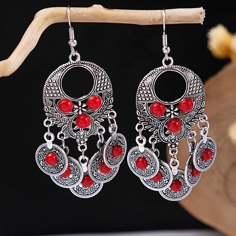 Bohemian Fringed Turquoise Earrings, Retro Minority Style Earrings, Personalized Temperament Earrings.