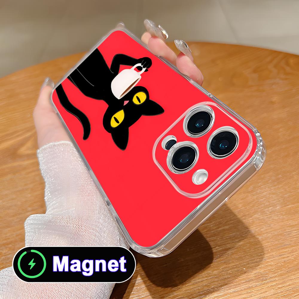 Cute Coffee Cat Clear TPU Magsafe Mobile Phone Case for iPhone 17 16 15 14 13 12 11 Air Pro Max Plus Mini Colorful Cover