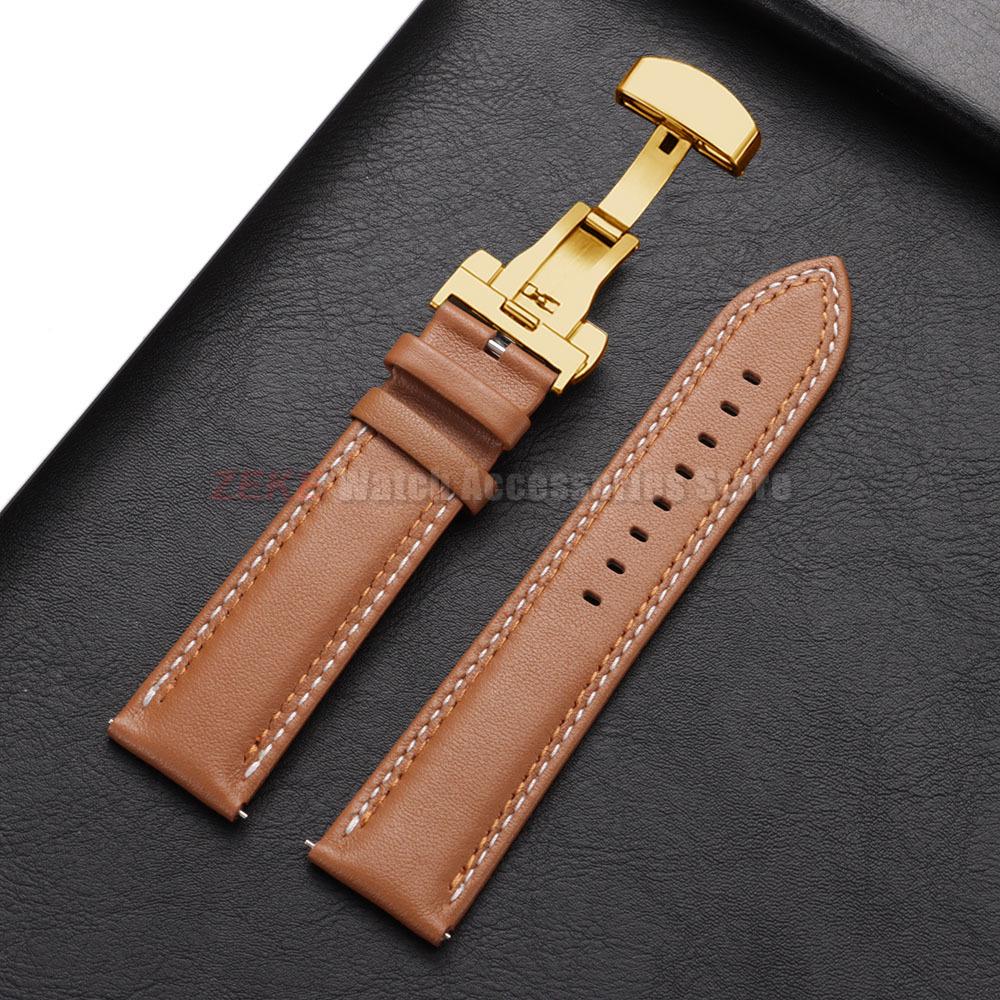 Doppelt genähtes Echtleder Uhrenarmband 20mm 22mm 24mm Armband für Seiko Faltschließe Rindslederband für Omega Uhrenarmband