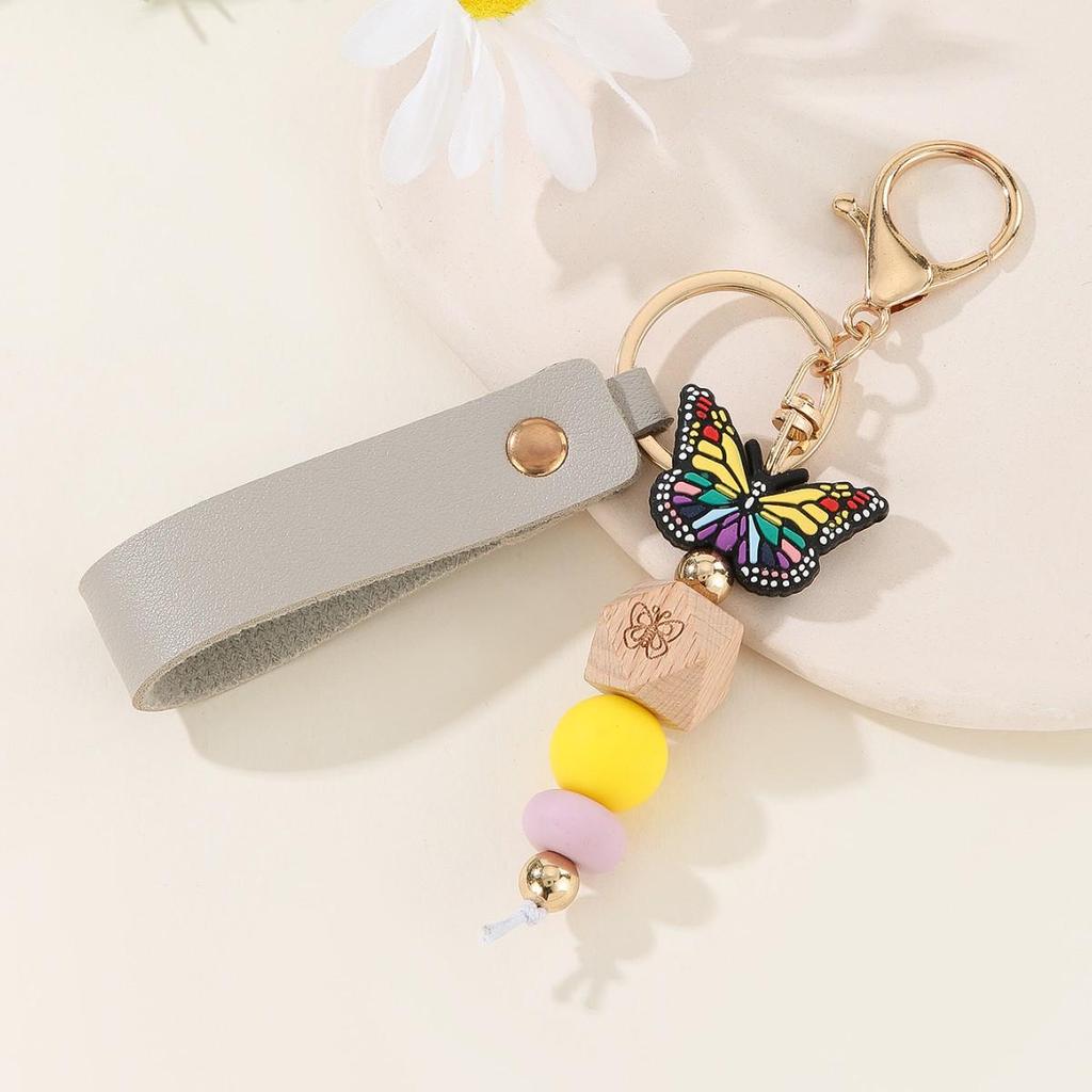 Personalized PU Leather Birthday Flower Name Keychain Pendant