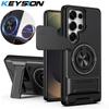 KEYSION Magnetische Handyhülle für Samsung Galaxy S23 S24 Ultra S24+ S23 FE Schiebbarer Kameraschutz Aufstellbarer Ständer Ring Stoßfeste Abdeckung