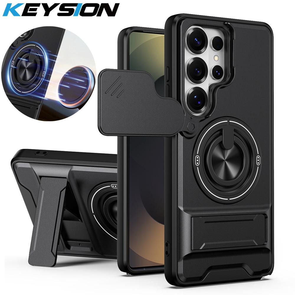 KEYSION Magnetic Phone Case for Samsung Galaxy S23 S24 Ultra S24+ S23 FE Slide Camera Protection Upright Kickstand Ring Shockproof Cover