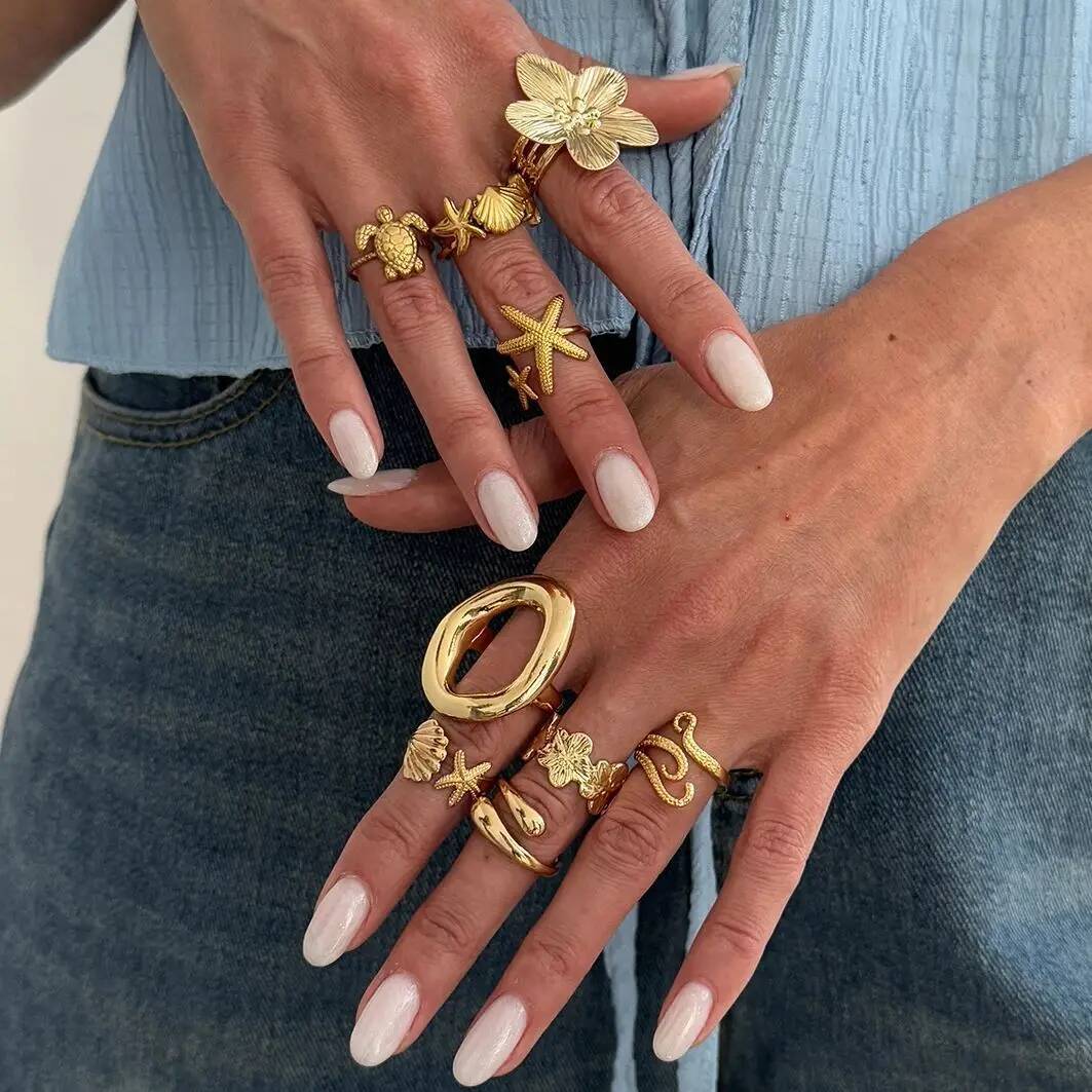 

Ingemark 9Pcs/Set Boho Creative Starfish Scallop Sea Turtle Open Ring Women Retro Gold Color Geometric Knuckle Ring New Jewelry