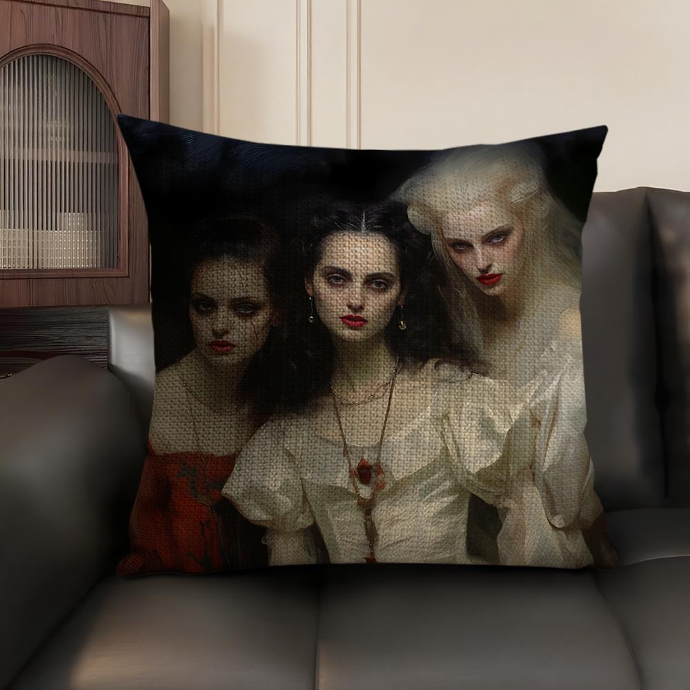 Medieval European Lady Cushion Cover Natural Linen Organic Fabric DoubleSided Printing Sofa Home Decor Gift Pillow Case