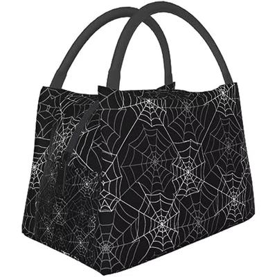 Gothic Cobweb Lunch Bag Moon and Sun Lunch Box Portable Travel Work Large Capacity Tote Bag for Women Men Halloween Bags