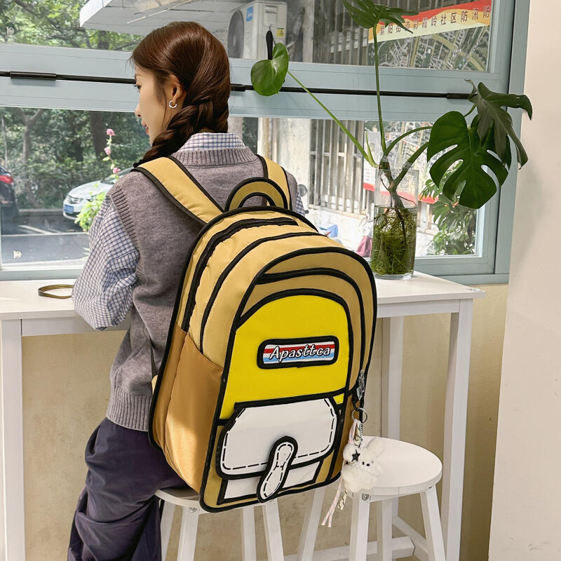 Rucksack mit großem Fassungsvermögen, 2D, Cartoon, Stereo, Schultasche für Studenten